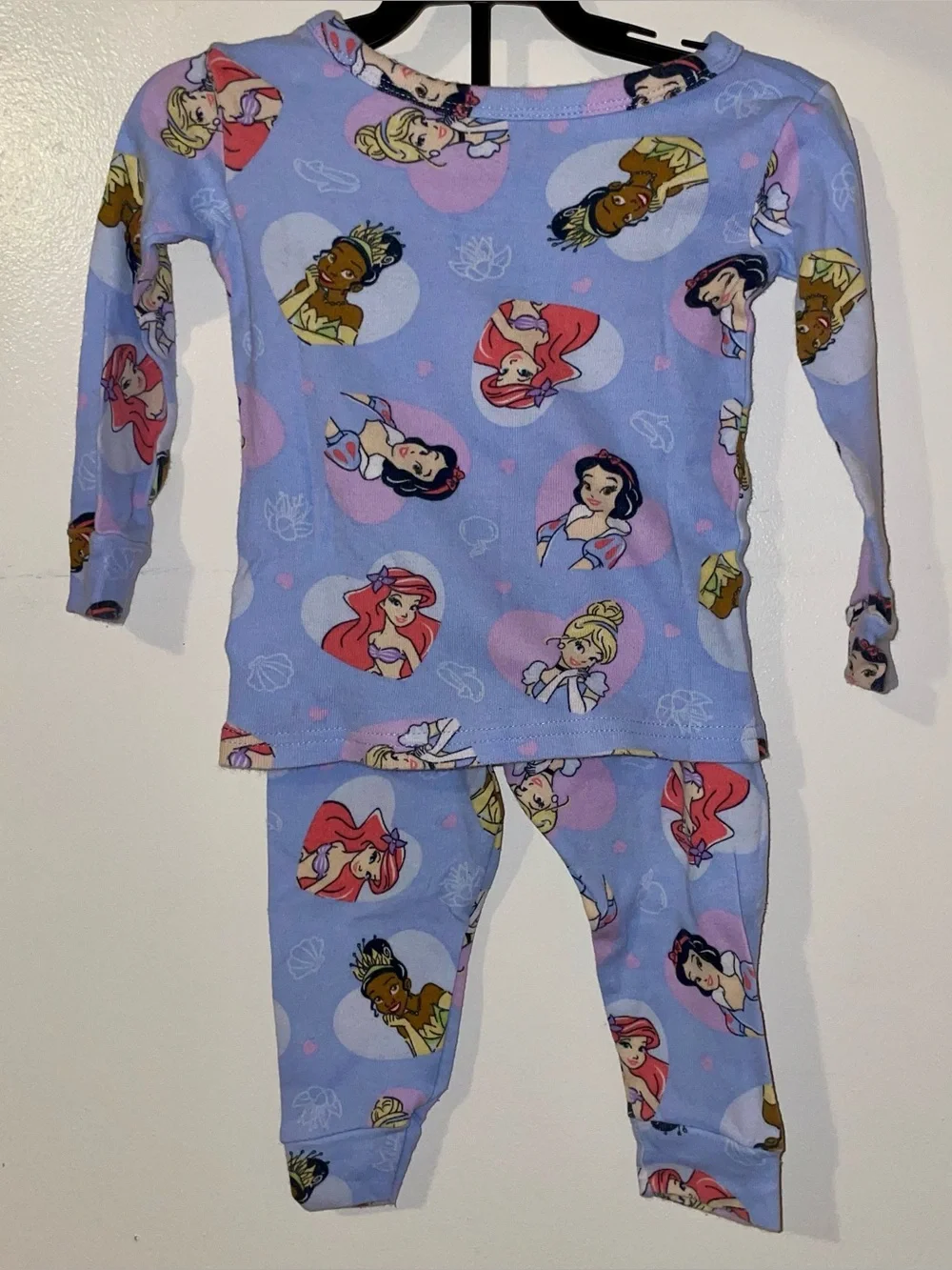Disney Girls' Lavender Princess Pajama Set with Multicolor Character Hearts